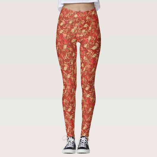 Leggings Rouille de automne Orange Rouge look Beige Khaki (Devant)
