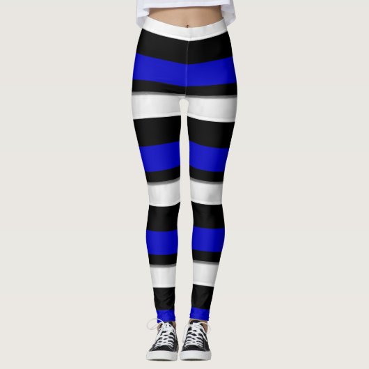 Leggings Royal Bleu Noir & Argent Horizontalement rayé (Devant)