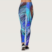 Leggings Royal Blue and Aqua Doodle With Black Lines (Dos)