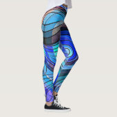 Leggings Royal Blue and Aqua Doodle With Black Lines (Droite)