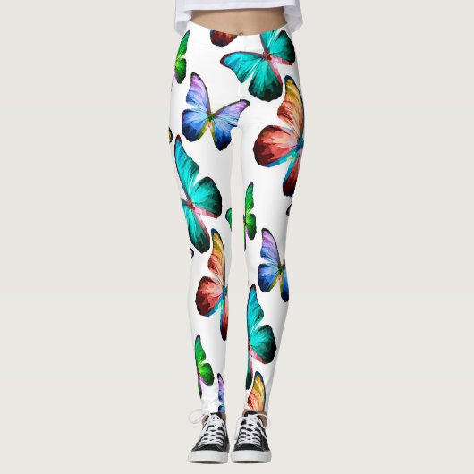 Leggings royaume de Rainbow Morpho Blue Butterflies (Devant)
