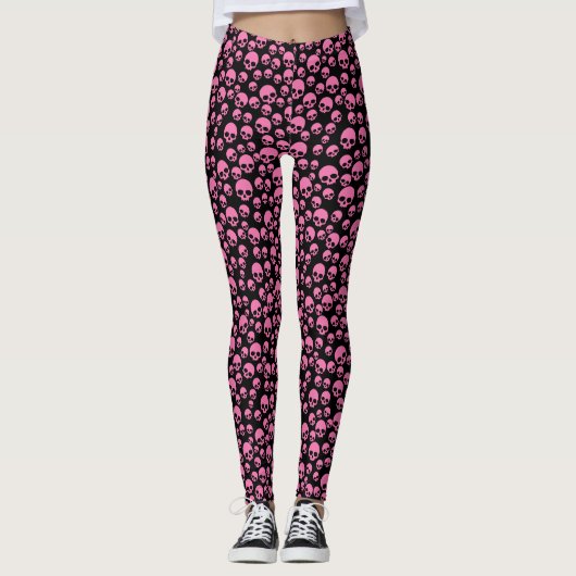Leggings roze zwarte Willekeurige Skulls Pattern (Voorkant)