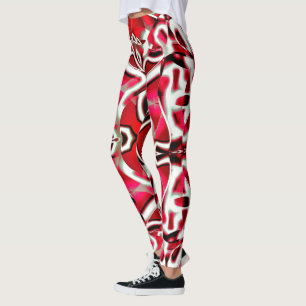 Leggings Ruban incurvé, rouge vif à blanc et foncé