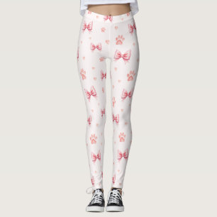 Leggings Ruban rose, Coeur et Motif Empreinte de patte - Ro