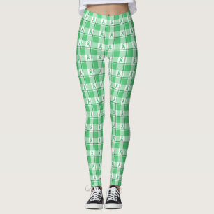 Leggings Ruban Vert à Carreaux de Sensibilisation au Cancer