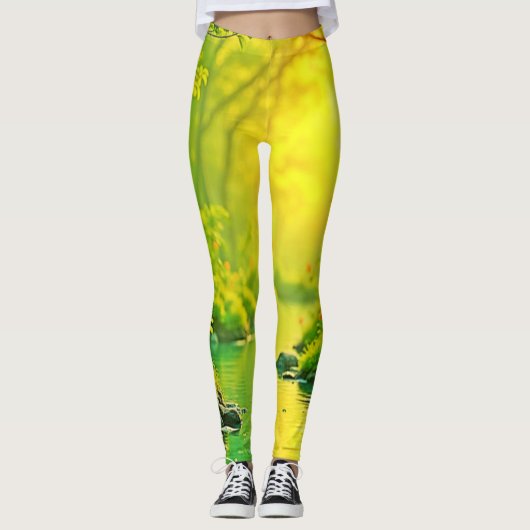 Leggings Ruisseau de forêt dorée Art paisible (Devant)
