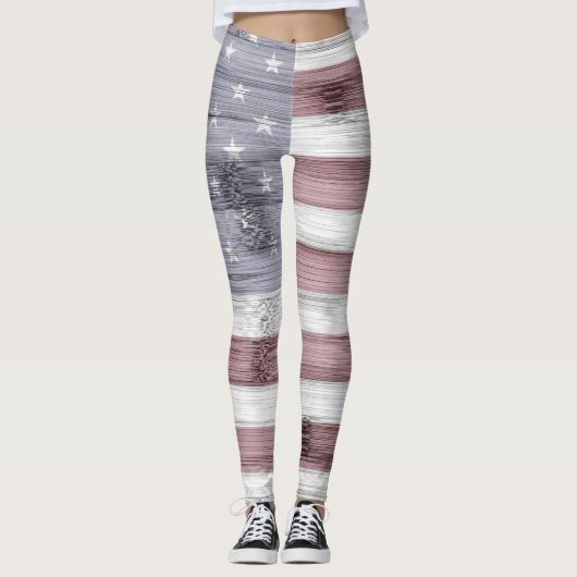 Leggings Russe Rouge Blanc Bleu Bois américain drapeau Amér (Devant)