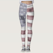 Leggings Russe Rouge Blanc Bleu Bois Drapeau américain Mono (Devant)