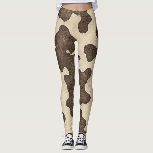 Leggings Russe Vache Brown Imprimer Pays Western Rodeo (Devant)