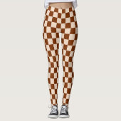 Leggings Rust brown and beige checkerboard pattern (Devant)