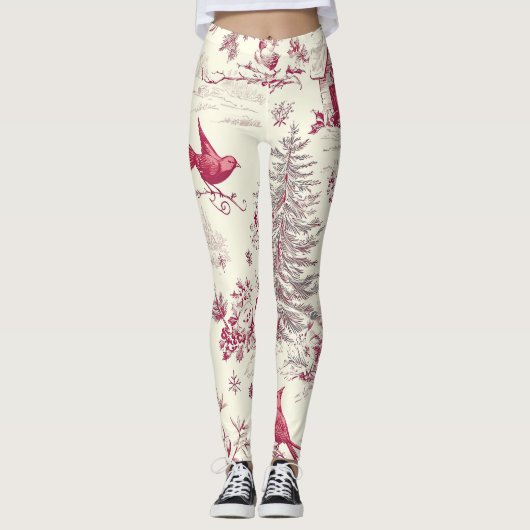 Leggings Rustic Bird et Poinsettia Motif de Noël (17) (Devant)