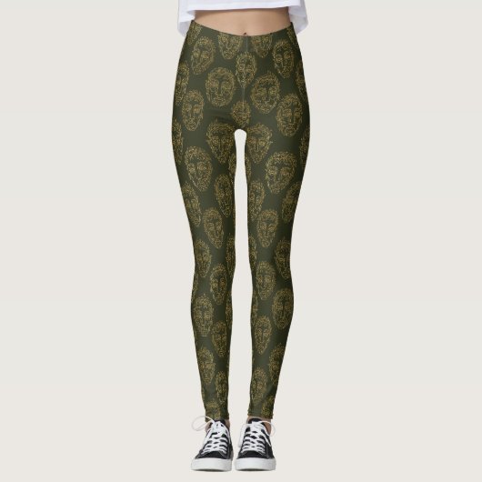 Leggings Rustic Botanical Face Line Pattern (2) (Devant)