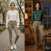 Leggings Rustic Diagonal Plaid Tweed Weave Earth