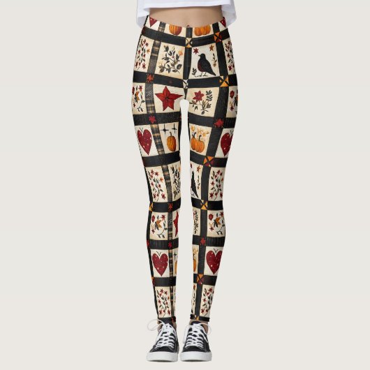 Leggings Rustic Fall Quilt Motif | Patchwork agricole (Devant)