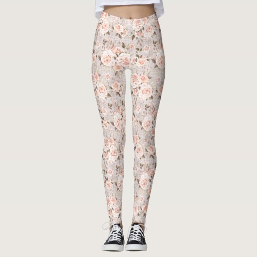 Leggings Rustic Wood & Vintage Roses Romantic Shabby Chic (Devant)