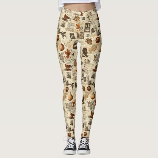 Leggings Rustique Automne Ephemera Collage | Terre chaude (Devant)