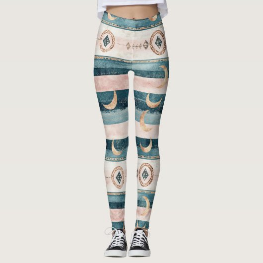 Leggings Rustique Céleste Rayure Lune Soleil Terreuse (10) (Devant)