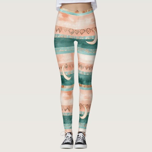Leggings Rustique Céleste Rayure Lune Soleil Terreuse (8) (Devant)