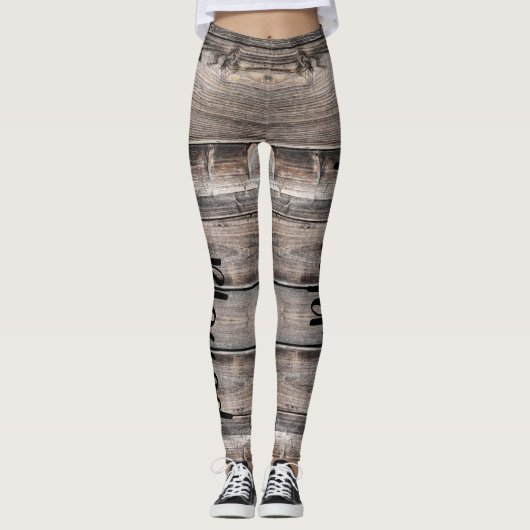 Leggings rustique chic SIMPLY BLESSED script sur bois d'éco (Devant)