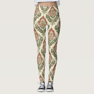 Leggings Rustique Vintage Damassé Rouge Vert Beige