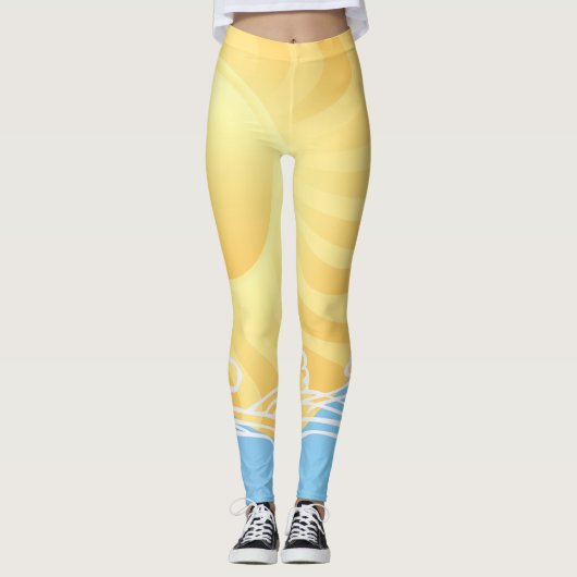 Leggings Sable Jaune Et Océan (Devant)