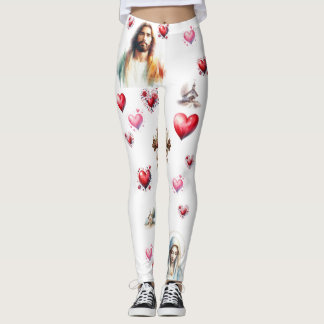 Leggings Sacred Hearts of Jesus and Mary – Watercolor Chris
