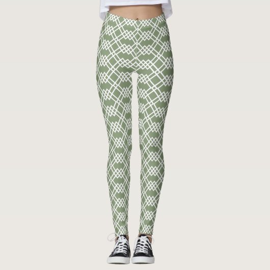 Leggings Sage géométrique en latte moderne Vert Jade & Blan (Devant)