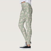 Leggings Sage vert avec Sucres de canne rouges et blancs (Gauche)