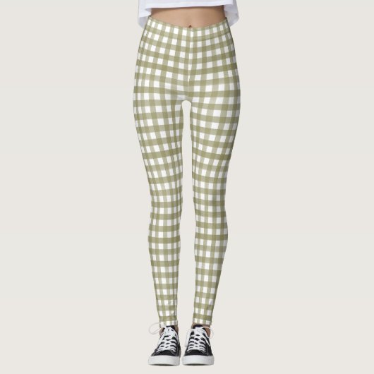 Leggings Sage Vert En vichy Plaid Motif (Devant)