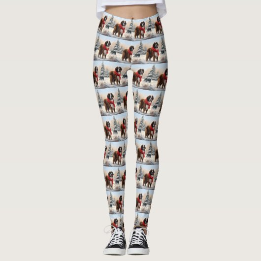 Leggings Saint Bernard Chien à Noël de neige (Devant)