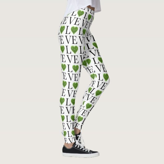 Leggings Saint Patrick | Amour | coeur étincelant vert (Droite)
