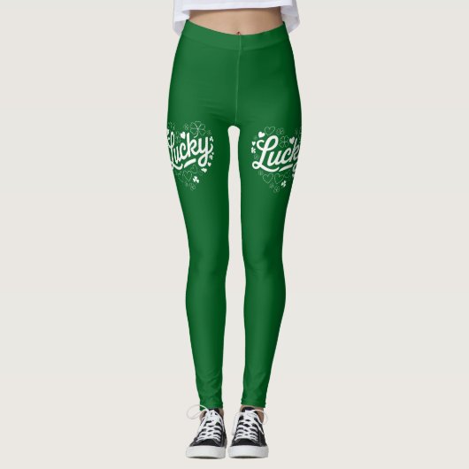Leggings Saint Patrick's Day Heart Lucky Clover Shamrock (Devant)