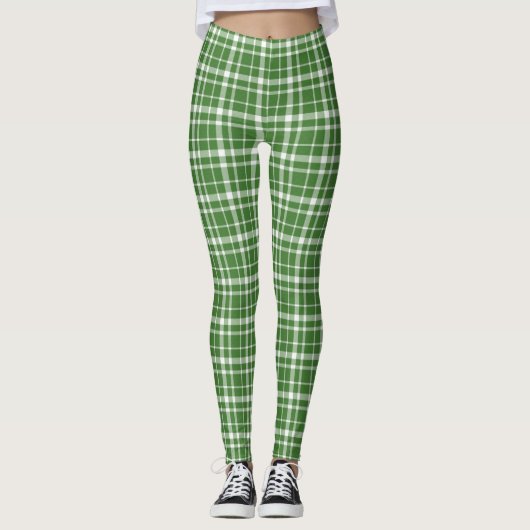 Leggings Saint-Patricks Day Plaid vert et blanc (Devant)