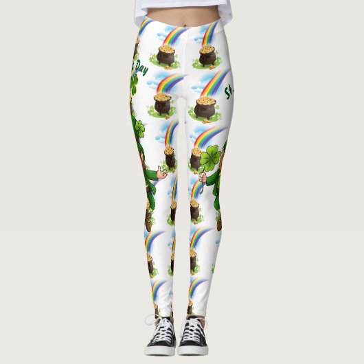 Leggings Saint Patrick's Day Rainbow Pot of Gold Leprechaun (Devant)