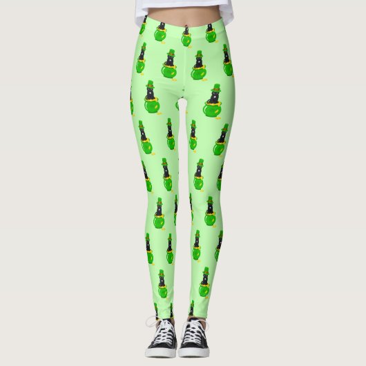 Leggings Saint Patrick's Day Shamrock Pot of Gold Black Cat (Devant)