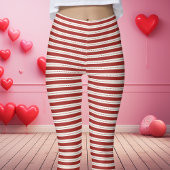 Leggings Saint Valentin à rayures rouges et blanches