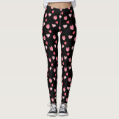 Leggings Saint Valentin Aquarelle coeur rose sur noir (Devant)