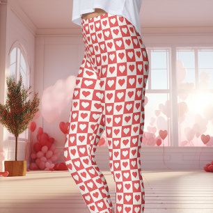 Leggings Saint-Valentin Cœur Damier Rouge et Blanc