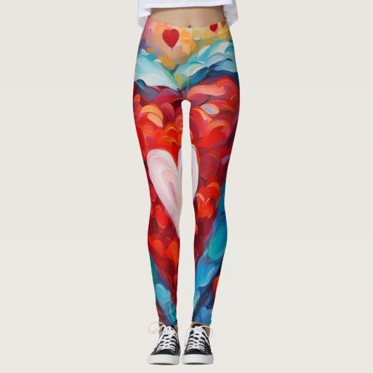 Leggings Saint-Valentin Coeur rouge, Aquarelle (Devant)