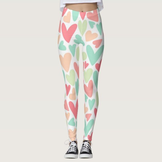 Leggings Saint Valentin Coeurs Pastel (Devant)
