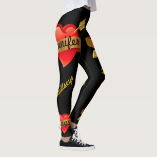 Leggings Saint-Valentin Flèche de Cupidon Votre nom NOIR