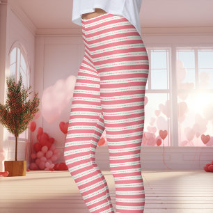 Leggings Saint-Valentin rayé rose et blanc