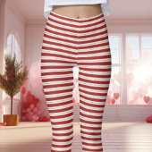 Leggings Saint-Valentin rayé rouge et blanc