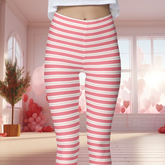 Leggings Saint-Valentin rose et blanc rayé