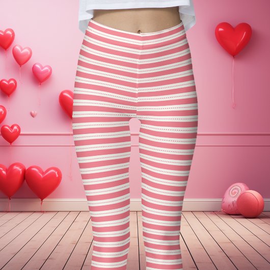 Leggings Saint-Valentin rose et blanc rayé
