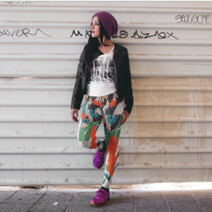 Leggings Sakura japonais vintage et Grues à couronne rouge