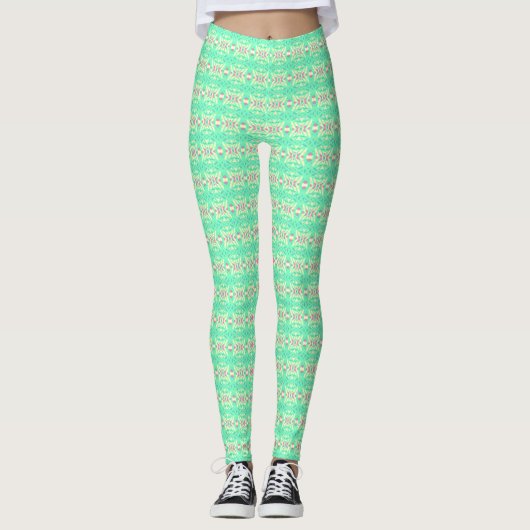 Leggings Salle De Fitness Motif Vert Jaune Rose (Devant)