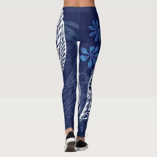 Leggings Samoan - Hawaïen - Tribal bleu polynésien Imprimer (Dos)