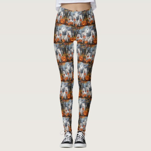 Leggings Samoyed Halloween Éffrayant (Devant)