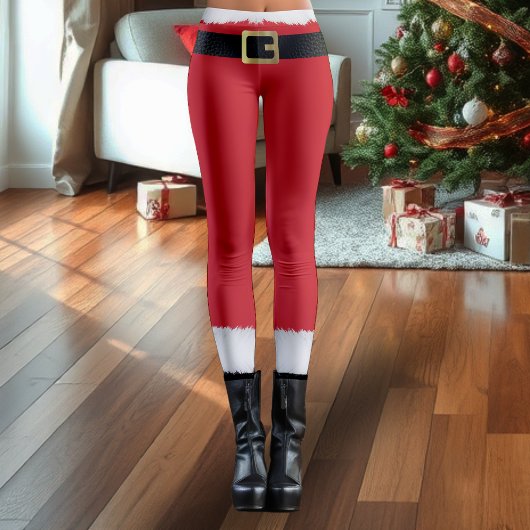 Leggings Santa Claus Rouge & Blanc Fourrure Noir Botte Noël